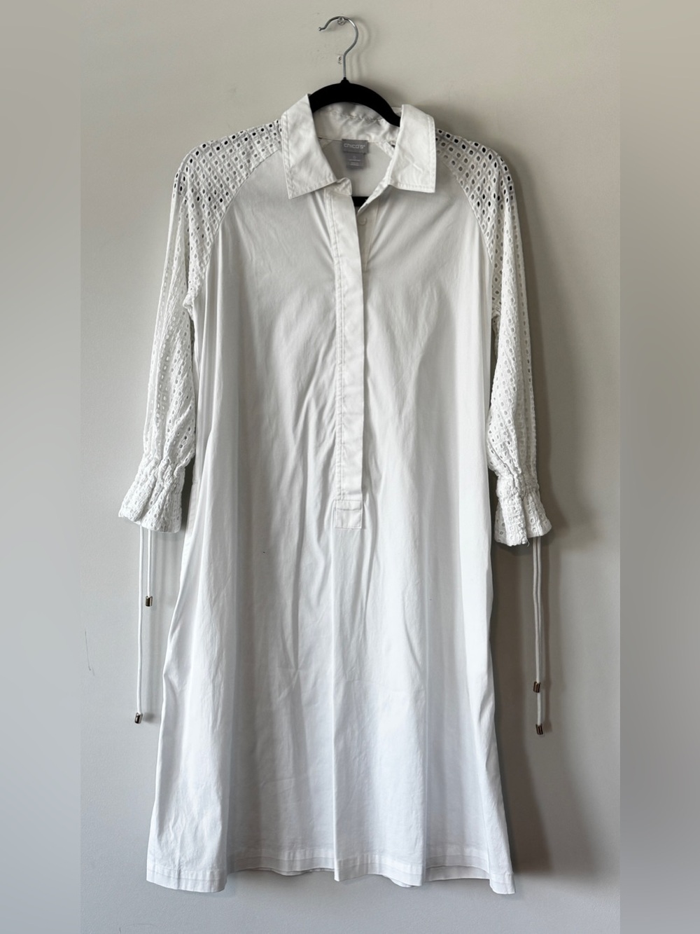 Chico’s White Eyelet Shirt Dress Size 0 (4) Collared Button Front